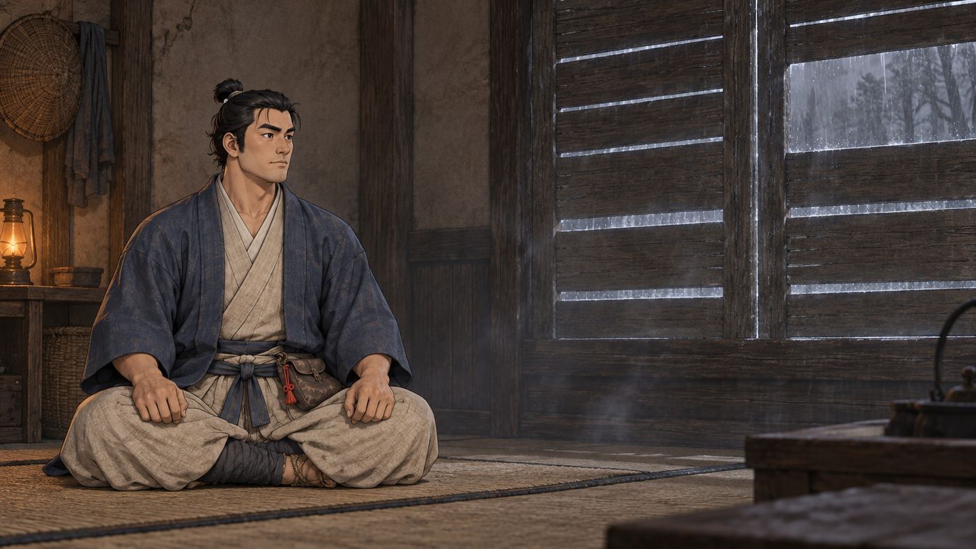 Ryu sitzt reglos auf der Matte