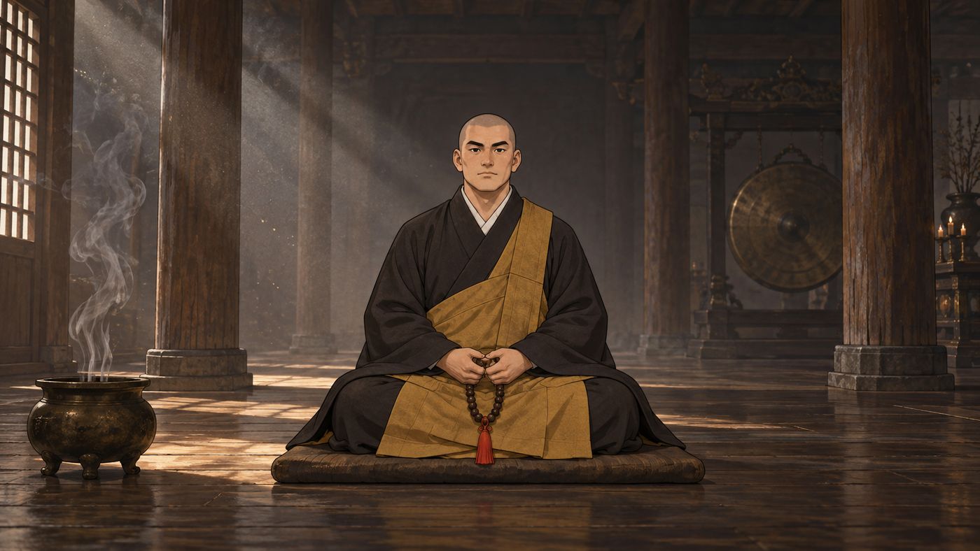 Eishun sitzt reglos in Meditation