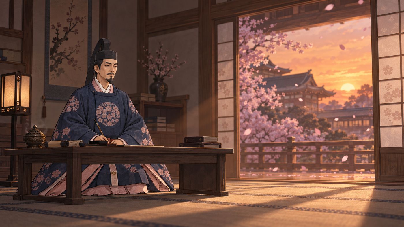 Masao kniet reglos am Schreibtisch